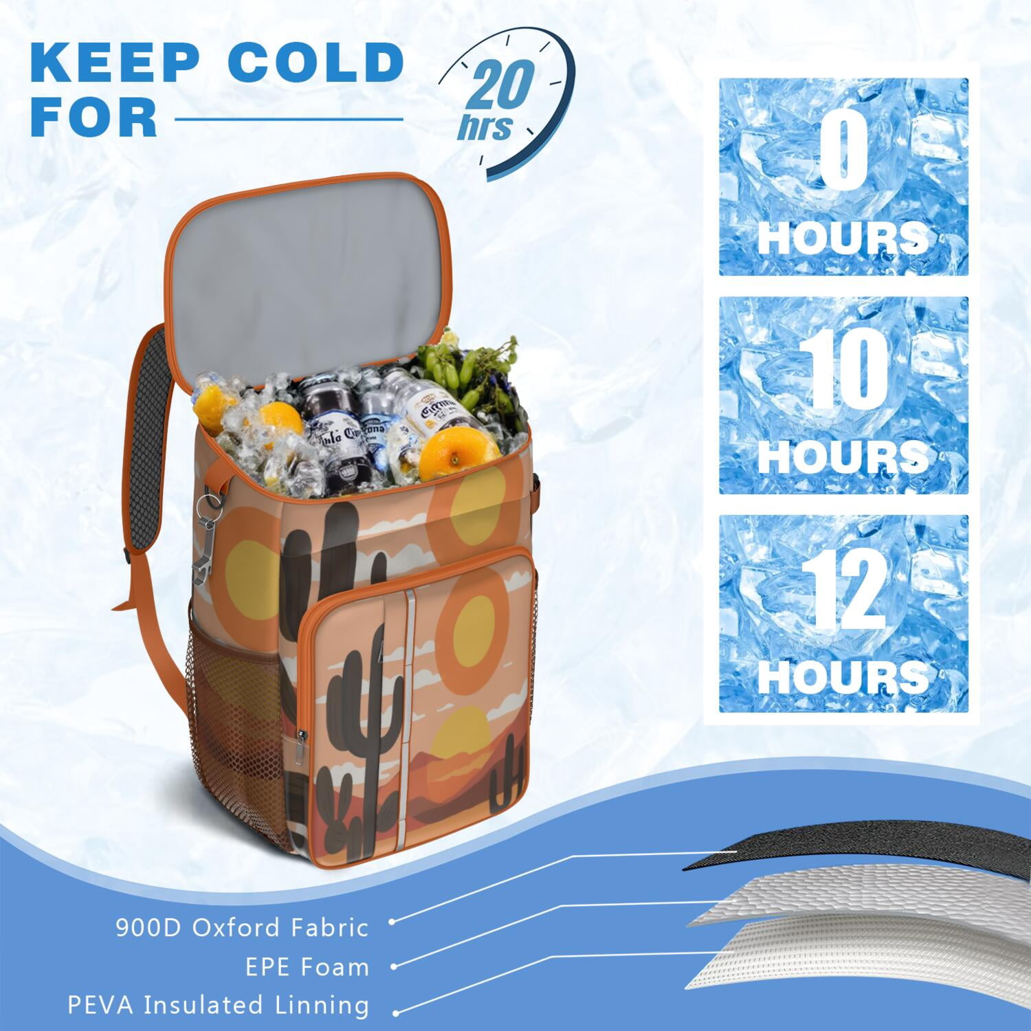 Cactus Desert Cooler Backpack Insulated Waterproof Leak Proof Backpack Cooler Lightweight Lunch Picnic Camping Backpack Cooler for Men Women