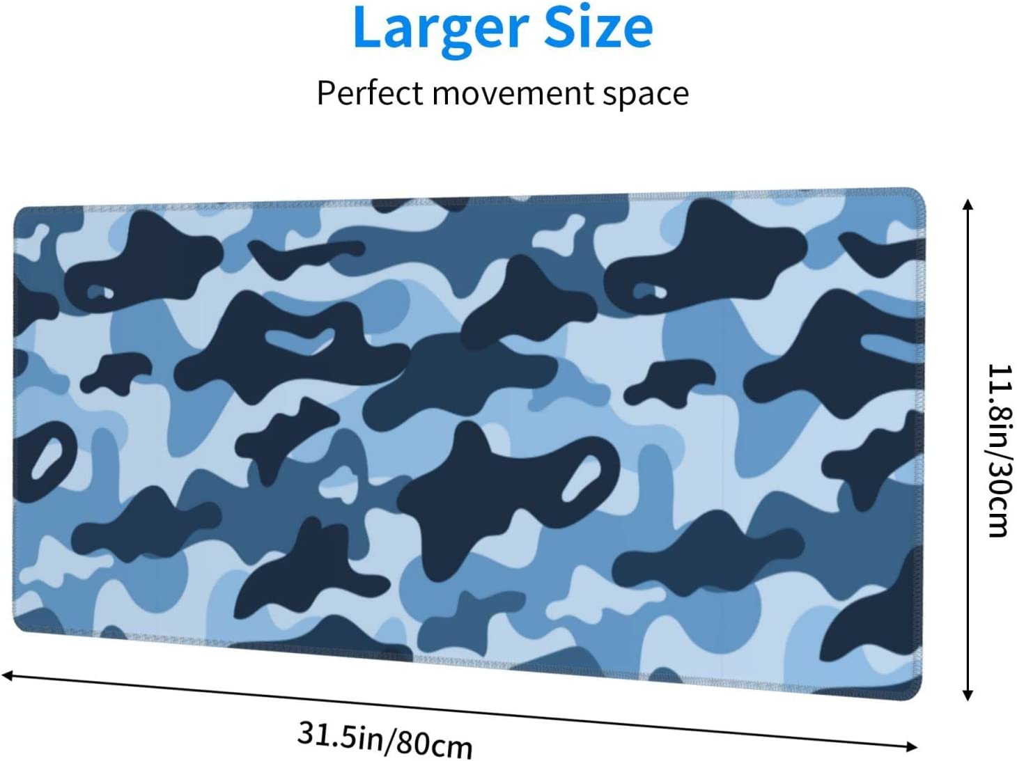 Navy Blue Camo Gaming Mouse Pad XL, Extended Stitched Edges Mousepad, Large Mouse Mat Desk Pad, Long Non-Slip Rubber Base Mice Pad（31.5x12 Inch）