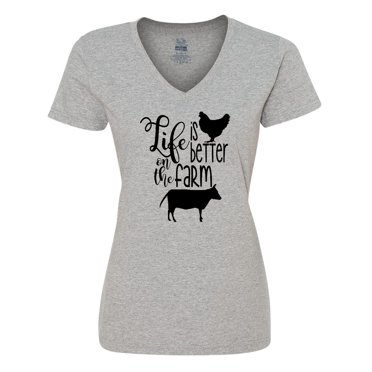 Inktastic Life is Better on the Farm Chicken and Cow Women's V-Neck T-Shirt