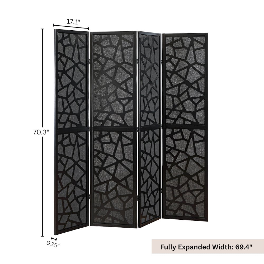 Roundhill Furniture Aurra 4-Panel Wood Room Divider, Folding Portable Partition Screen, Black