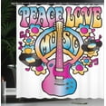 thumbnail image 4 of Ambesonne Colorful Shower Curtain, Peace Love Vinyl Music, 69"Wx70"L, Blue Pink Yellow, 4 of 5
