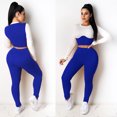 thumbnail image 4 of ZUARFY Women 2Pcs Bodycon Yoga Sport Outfits Long Sleeve O-Neck Color Block Crop Top High Waist Leggings Ribbed Tracksuit L-4XL, 4 of 19