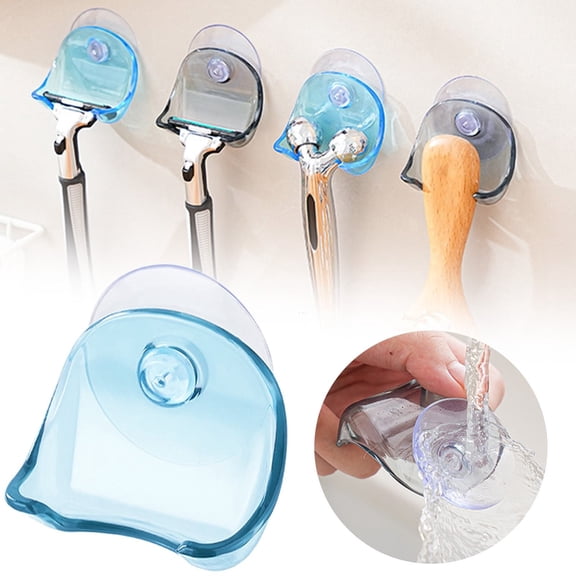 Razor Holder for Shower,Powerful Vacuum Suction Hooks,Waterproof Self Adhesive Shaver Holder Hanger Hooks for Bathroom Kitchen to Organize Loofah Robe Towel Plug Coat,2.24x2.04 inch (Light Blue)