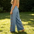 thumbnail image 5 of IUYRTFE Women's Linen Blend Wide Leg Pants with Drawstring Elastic Waist and Pockets Casual Relaxed Fit Trousers, 5 of 7