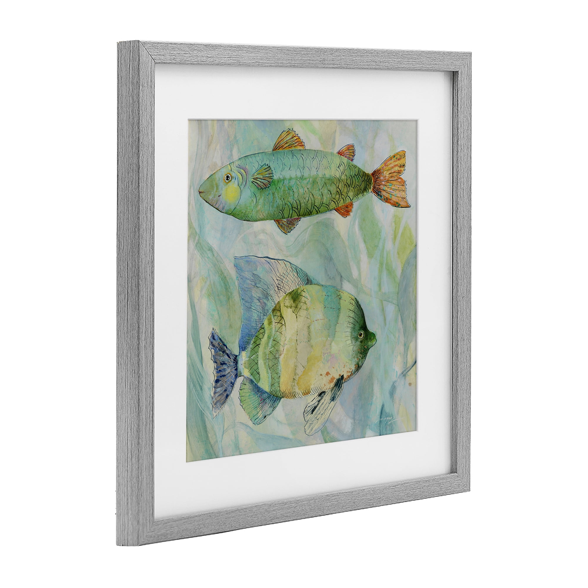 Stupell Industries Sweet Fish Duo Watercolor Gray Framed Print Under Glass, design by Lorenzo Collective