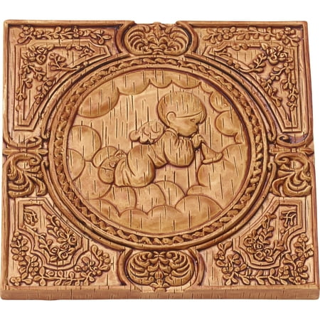Precious Moments Angel With Trumpet on Right Wood Look Wall Plaque Resin 179108