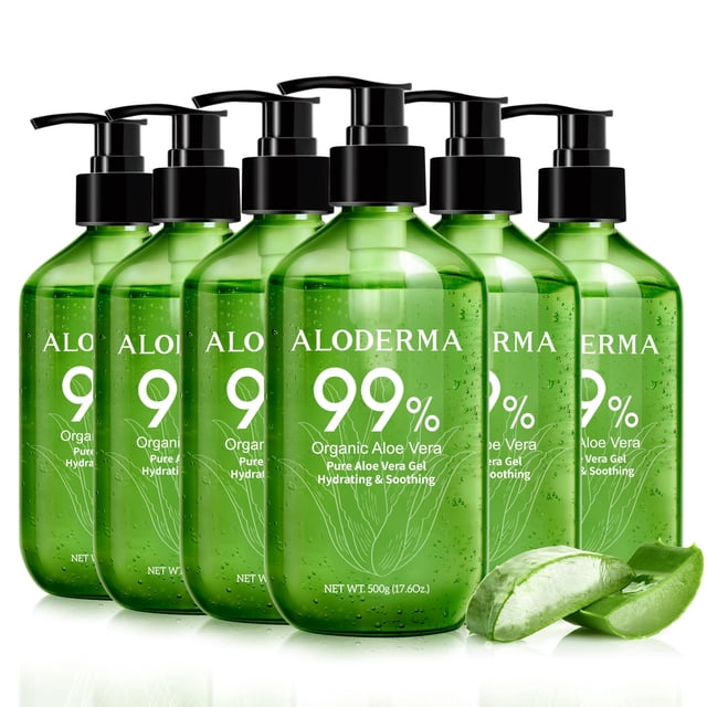 Gel de aloe vera orgánico al 99% Aloderma 500 ml, paquete de 6
