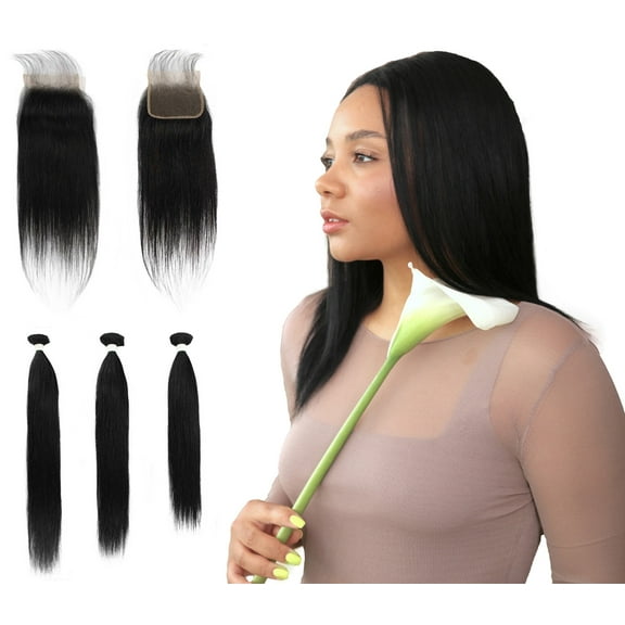 LUXLUXE Rico 100% Unprocessed A7 Grade Human Hair Bundle Free Part 4X4 Hand Tied Swiss Lace Closure 10 inches 101214 lengths bundle