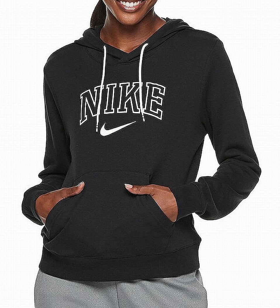 Nike - Womens Sweater Black Large Hooded Logo-Print Pullover L