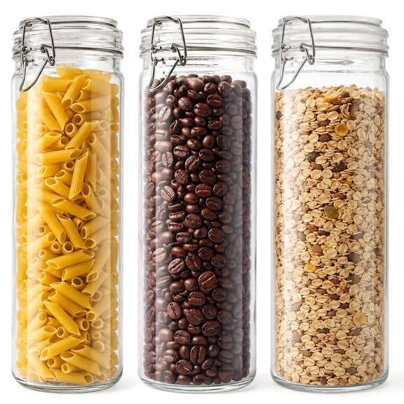 FOUKUS Glass Jars with Airtight Lids: 68oz Tall Glass Storage Jars Set of 3, Wide Mouth Mason Jars for Pasta, Coffee Beans, Cereal & Flour, Leakproof Glass Food Storage Jars for Kitchen Pantry