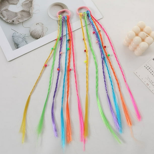Xiao Hua 2 extensiones de cabello trenzado para niños, con gomas elásticas, para coletas largas, accesorios para cosplay, fiestas de cumpleaños y graduación - B10