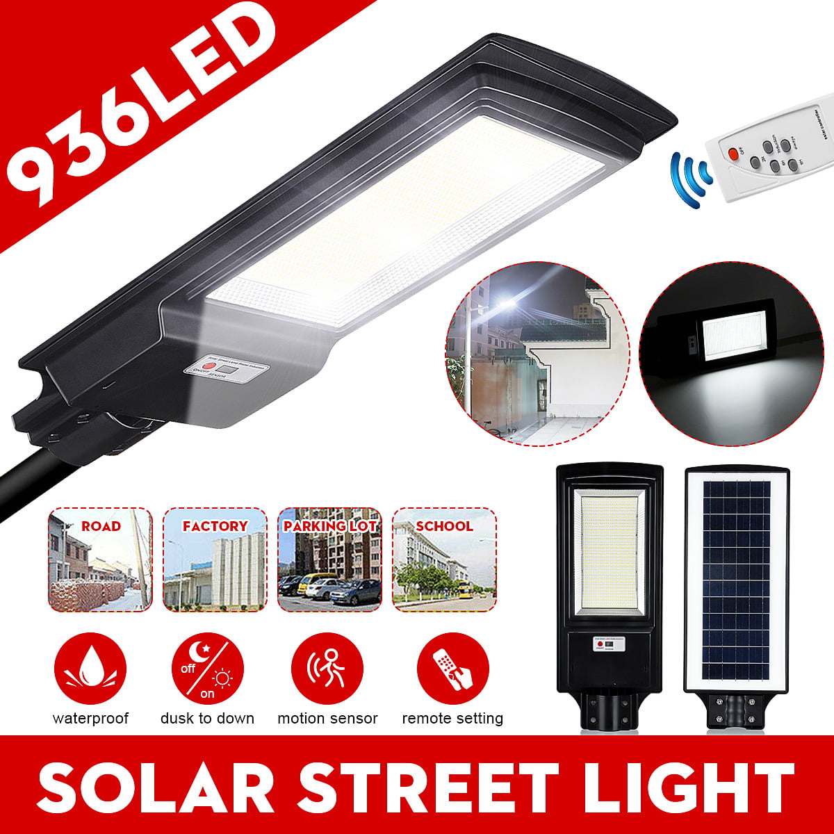 Remote Street Wall Light 3200W LED Solar Power Garden Lamp PIR Motion Sensor 