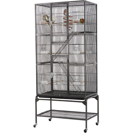 Yaheetech 69-Inch Extra Large Bird Cage Metal Parrot Cage for Mid-Sized Parrots Cockatiels Conures Parakeets Lovebirds Budgie Finch, Black