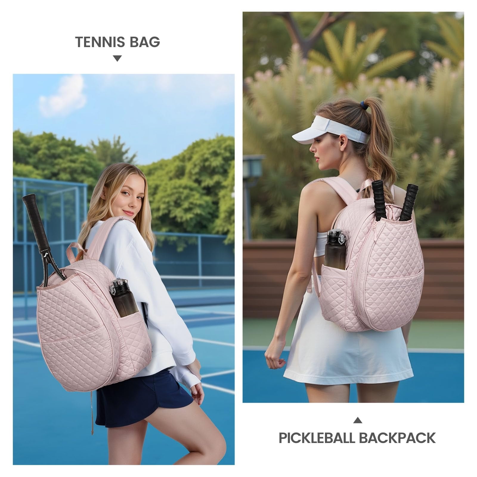Waterproof Quilted Tennis Backpack Sling Bag for 2 Rackets, Crossbody Sport Bag for Men & Women,  Lightweight Durable Gym Daypack for Tennis, Pickleball, Padel