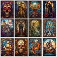 thumbnail image 2 of Cuadro de lienzo con vitrales de fantasía, póster vintage de calavera y dragón con caballero dorado, impresión artística para pared, imagen para sala de estar, decoración del hogar, 2 of 5