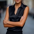 thumbnail image 6 of Women's Sleeveless Silk Satin Blouse, Casual V Neck Tank Top for Business, Office, and Dressy Summer Wear,Black,2XL, 6 of 7