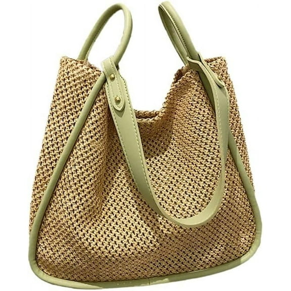 MMYGU Women Faux Straw Bag Weave Tote Bag Summer Beach Bag Shoulder Bag Top Handle Bag Handbag 2 Pcs Set