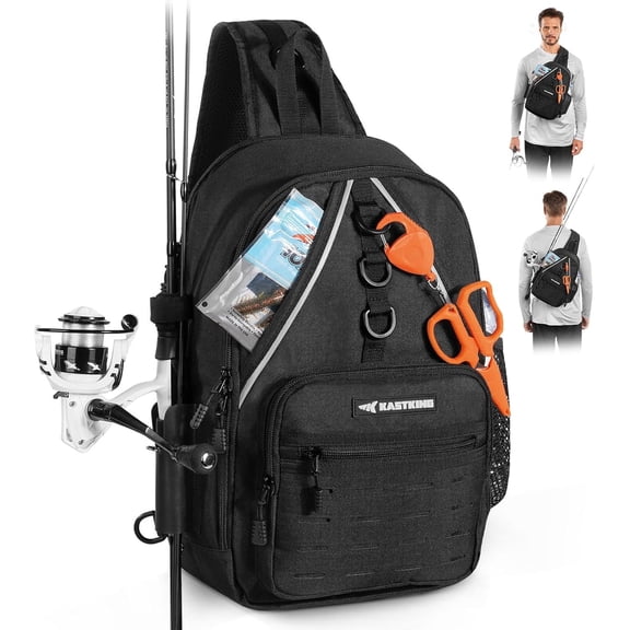 KastKing Karryall Sling Tackle Bag–Fishing Sling Pack,Fishing Backpack With Rod Holder,Gear Storage