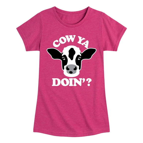 Instant Message - Cow Ya Doin - Toddler & Youth Girls Short Sleeve Graphic T-Shirt