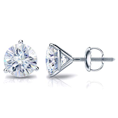 18k White Gold Round Moissanite Stud Earrings (1ct TGW, 5mm, H-I) 3-Prong Martini Set, Screw-Back by Diamond Wish