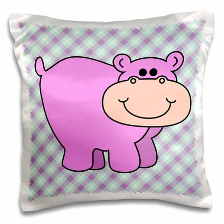 Hippopotamus Sofa 3dRose Cute Little Pink Lavender Hippo Hippopotamus Cartoon - Pillow Case, 16 by 16-inch ()