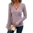 thumbnail image 2 of Womens Long Sleeve Shirts V Neck Ribbed Knit Slim Fit Button Light-Weight Sweater Fall Casual Work Tops Lotus Color XL, 2 of 10