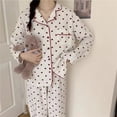 thumbnail image 2 of Pijama de algodón con estampado de corazón para mujer, ropa de dormir coreana, conjunto de manga larga, cárdigan, traje, 2 of 5