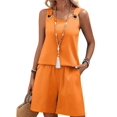 thumbnail image 2 of Women's Round Neck O-Ring Sleeveless Tank Top and Shorts 2 Piece Outfit Set Orange M, 2 of 7