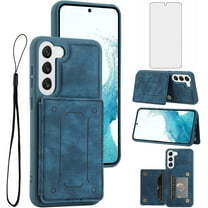 Phone Case for Samsung Galaxy S23 Plus S23  5G Wallet Cover with Screen Protector and Slim Credit Card Holder Stand Magnetic Cell Accessories S23plus 23S   S 23 23  SM-S916U 6.6 inch Women Men Blue