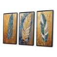 thumbnail image 3 of Designart "Boho Glam Exquisite Blue Feather On Gold" Feathers Framed Wall Art Set Of 3 - Gold Modern Frame Canvas Set For Living Room Decor, 3 of 6
