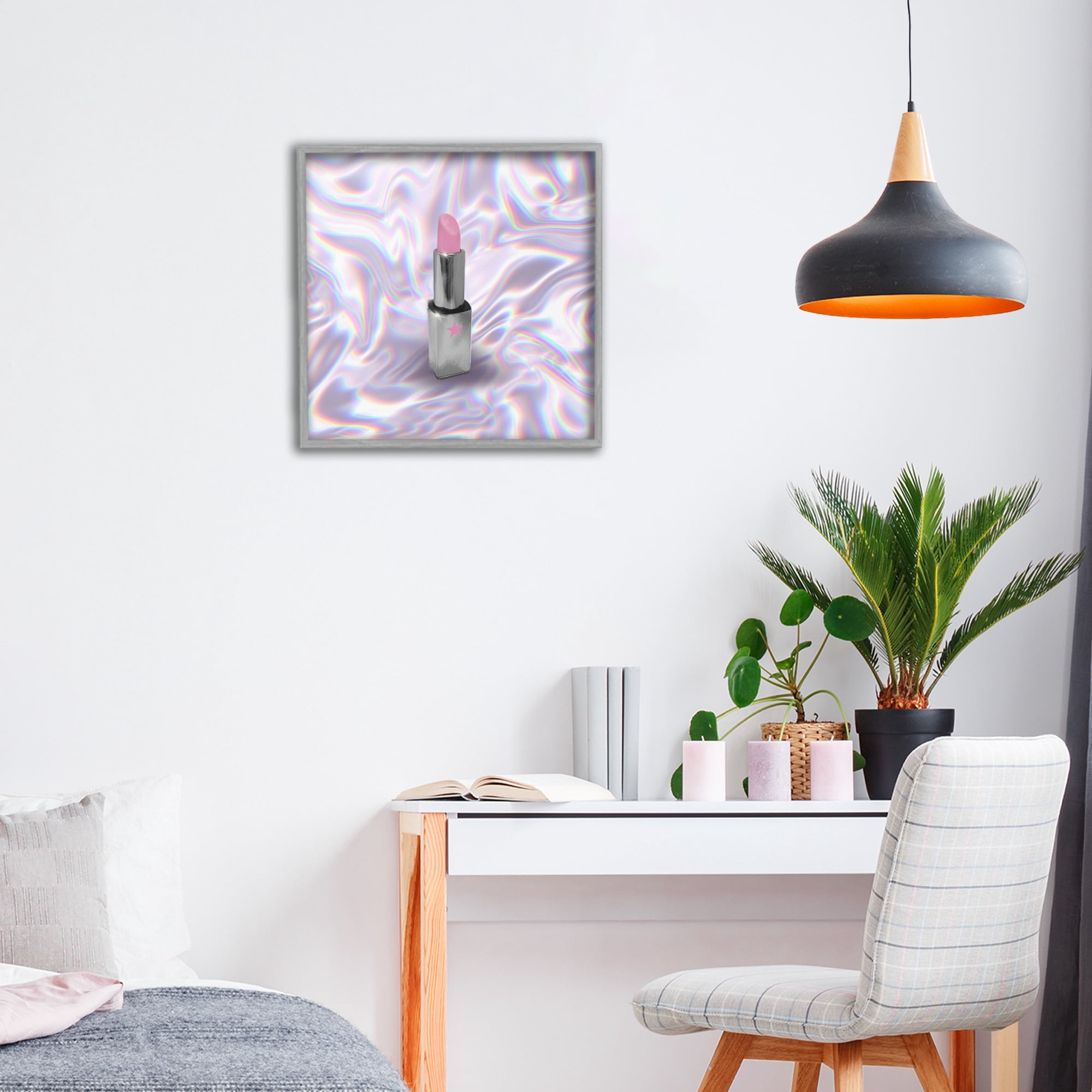 Stupell Industries Iridescent Icon Lipstick Gray Framed Giclee Art, design by Matthew Piotrowicz