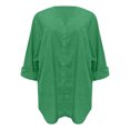thumbnail image 4 of ICHUANYI Clearance Women's Fashion Solid Color Tops Long Sleeved Loose Cotton And Linen Loose Shirt Blouse V-Neck Casual Tops(Green, S) ICHUANYI WER2023081009194, 4 of 6