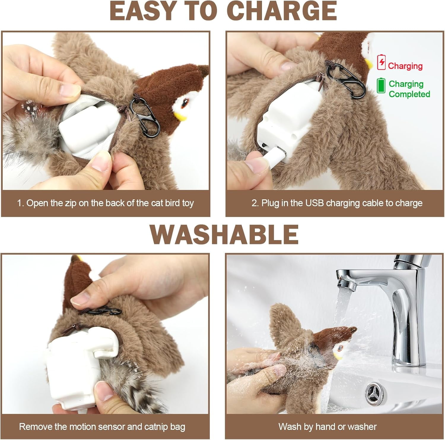 Interactive Chirping Bird Cat Toy No Flying, 2026 New Rechargeable Flying Interactive Flapping Chirping Bird Cat Toy for Indoor Adult Bored Cats