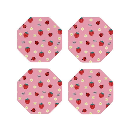

Tideii Strawberry and Ladybugs for Leather Coasters 4 Pieces Anti-fouling and Anti-scalding Decorative Coasters Suitable for Restaurants Kitchens Coffee Shops-Octagon