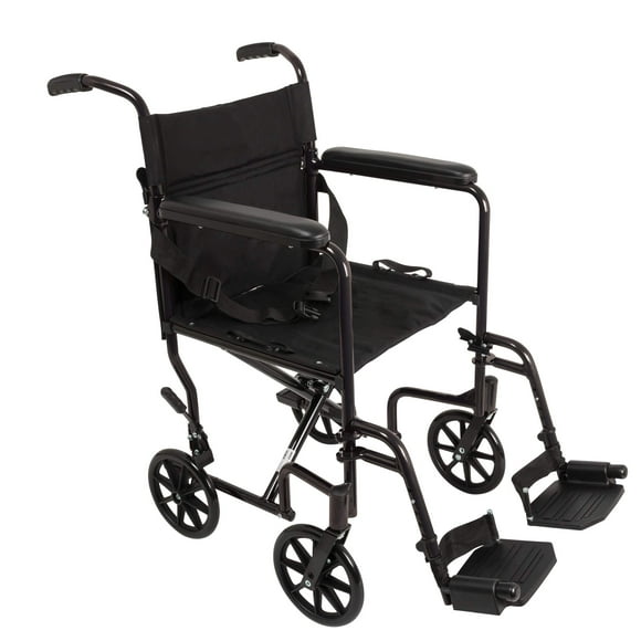 ProBasics Fauteuil Roulant de Transport en Aluminium - Fauteuil Roulant de Transport avec Siège de 19 Pouces - Noir