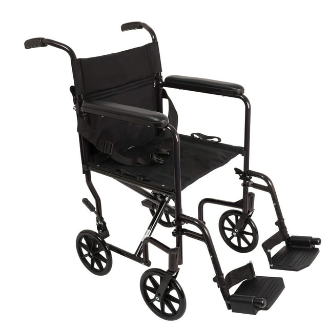 ProBasics Fauteuil Roulant de Transport en Aluminium - Fauteuil Roulant de Transport avec Siège de 19 Pouces - Noir
