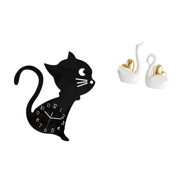 Reloj de pared con estatua de gato y cisne, escultura decorativa de cerámica acrílica, silencioso, moderno, ideal para habitación infantil, dormitorio