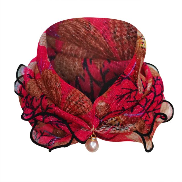 GDREDA Fashion Scarf Pearl Edge Gold Silk Bib Lace Changeable Square Accessory Multicolor,F