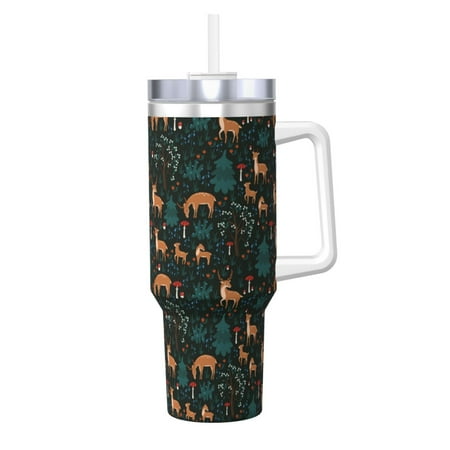 

Daiia Deers In The Forest Printed 40 oz Tumbler with Handle Ice Bully Insulated Tumbler 2 in 1 Lid Insulated Water Bottle Stainless Steel Travel Coffee Mug