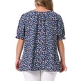 thumbnail image 3 of Agnes Orinda Women's Plus Size Floral Tops Tie Front Scoop Neck Short Sleeve Ruffle Cuff Summer Casual Blouses 1X Dark Blue, 3 of 6