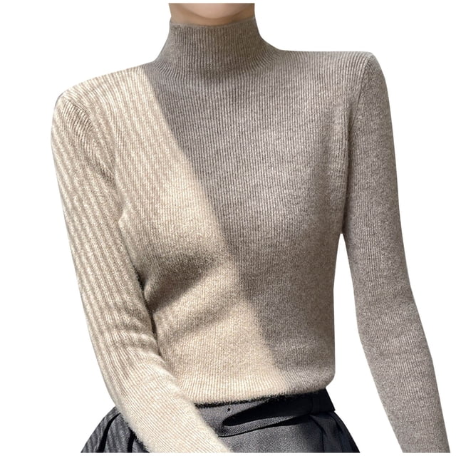 JMYHOAM Chandails pour Femmes Chandails pour Femmes Mode Décontractée Col Semi-Haut Couleur Unie Base Ample Chandail Tricoté