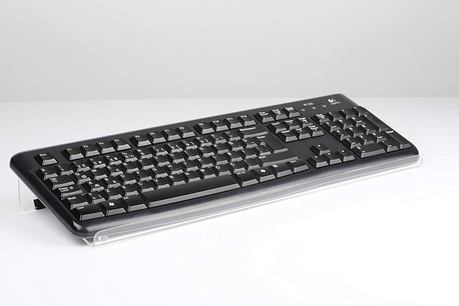 M&T Displays Tilted Ergonomic Computer Keyboard Stand with Rubber Strip Clear Acrylic Clear Riser for Computer Work, Gaming and Typing,Universal Elevated Stand