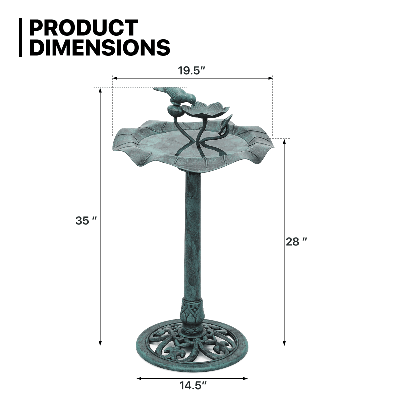 MoNiBloom 28" Outdoor Pedestal Bird Bath, for Garden Patio Backyard Décor, Green