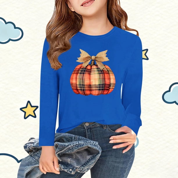 Blusas y camisas de cuello redondo y manga larga para niños Camisas estampadas de manga larga para Acción de Gracias Camisas lindas de cuello redondo Blusas casuales elegantes Ropa Camisas de cuello r