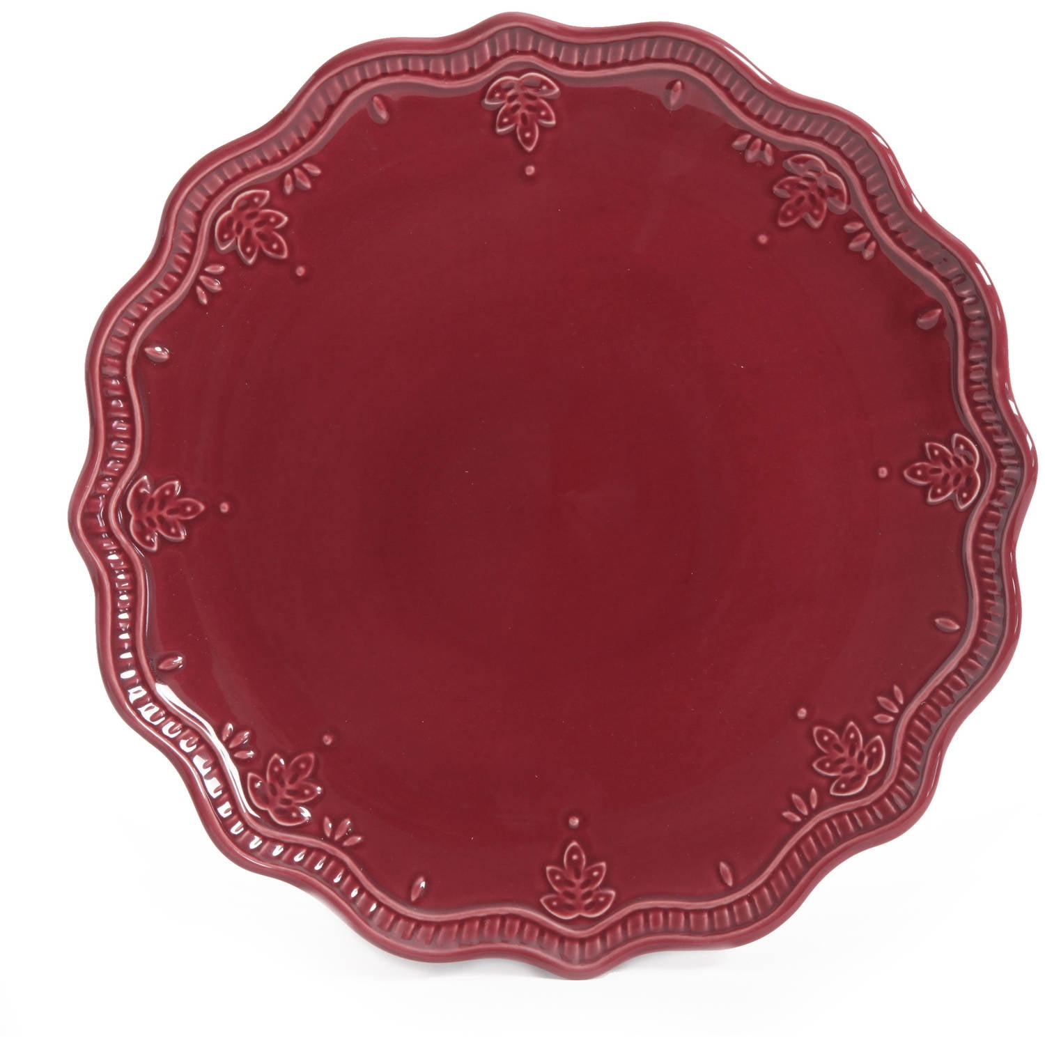 The Pioneer Woman Farmhouse Lace 12-Piece Dinnerware Set, Claret
