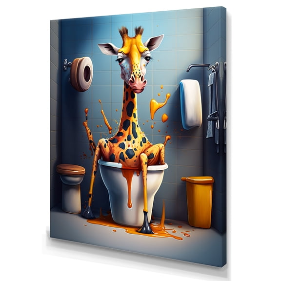 Designart Golden Giraffe Pushing A Mess I Canvas Wall Art