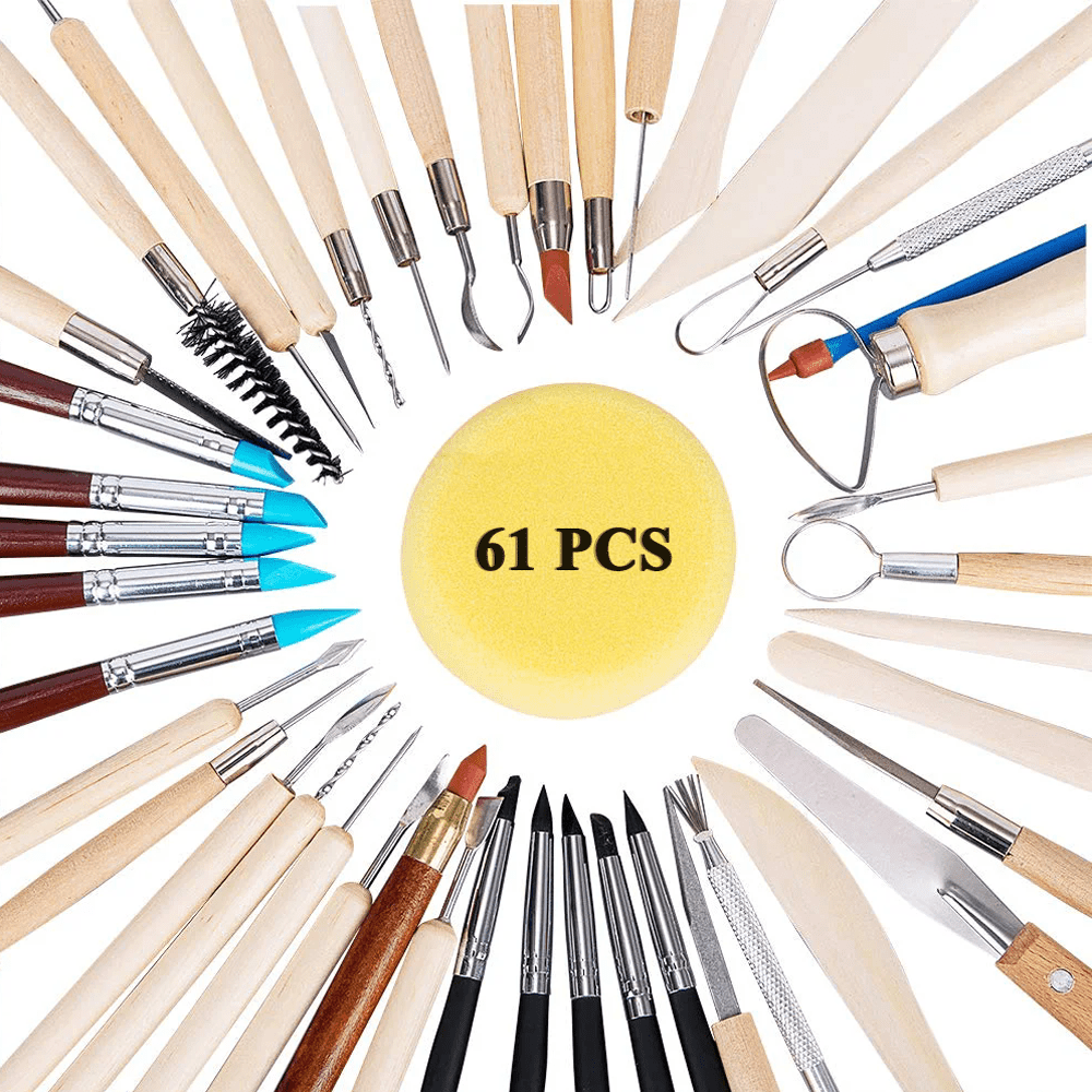Tonsiki 61pcs Ceramic Air Dry Clay Tool Carving Set, Pottery Polymer Clay Tool Sculpting Kit For Adult & Kid DIY Art Craft