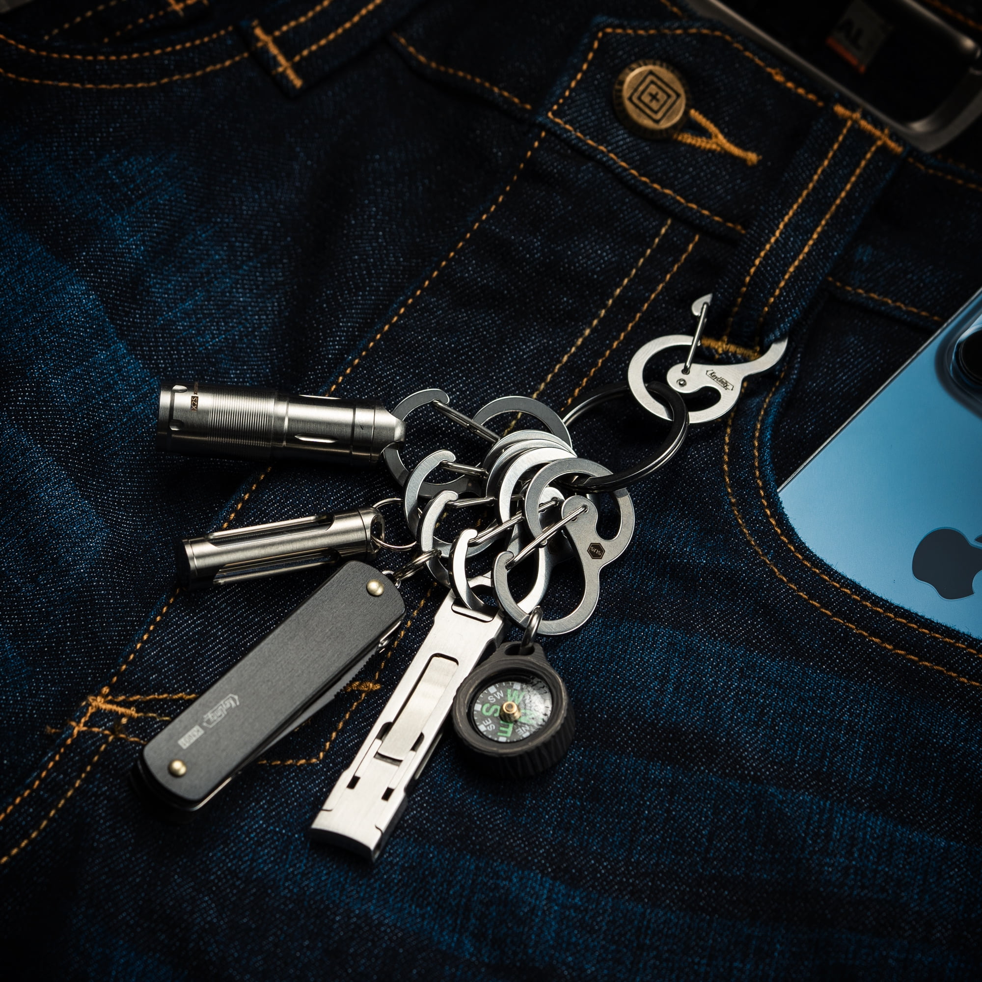 Key Unity Key Chain, KS05 Stainless Steel Carabiner Sets Mini Clips for Keys, Flashlight and Whistles