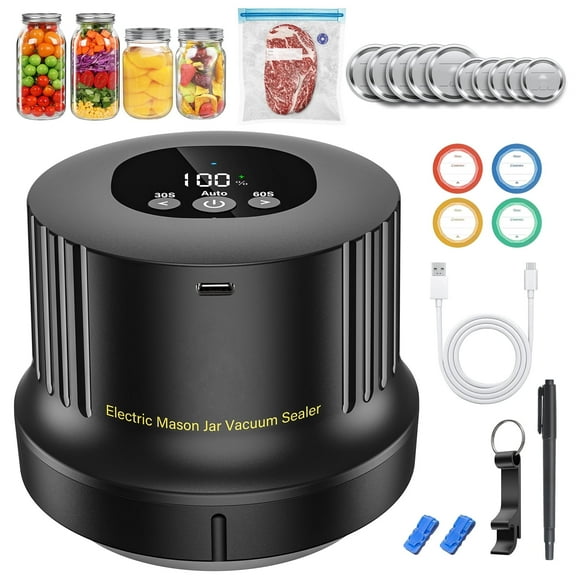 Mason Jar Vacuum Sealer Kit-Automatic-Jar-Vacuum-Sealing-for-Canning Jars,Electric Vacuum Sealer Machine with Wide&Regular Mouth Mason Lids/Vacuum Bags for Food Storage