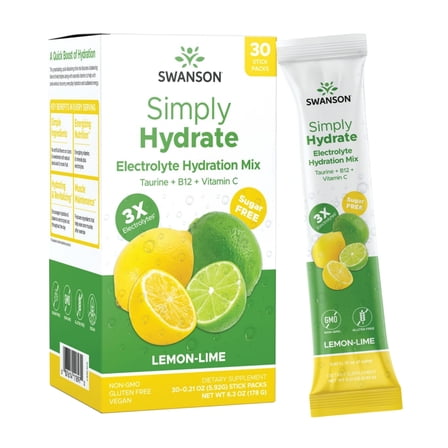 Swanson Simply Hydrate Electrolyte Hydration Mix - Lemon-Lime 30 Pkts
